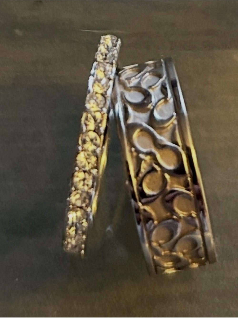 Coach Silver-Tone and Clear Crystal Ring Set